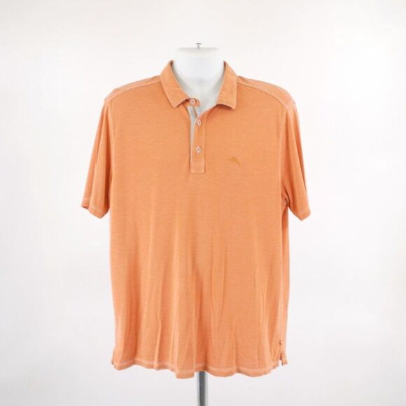 Tommy Bahama Large Orange Polo Shirt‎ Tencel Polyester Short Sleeve - Picture 5 of 13